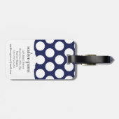Navy & Yellow Green Big Polka Dots Monogramed Bagagelabel (Achterkant horizontaal)