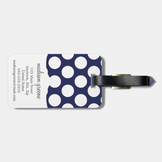 Navy & Yellow Green Big Polka Dots Monogramed Bagagelabel (Achterkant horizontaal)