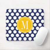 Navy & Yellow Green Big Polka Dots Monogramed Muismat (Met muis)