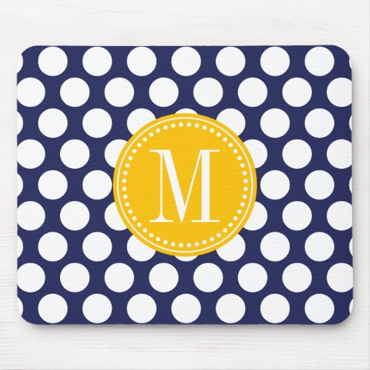 Navy & Yellow Green Big Polka Dots Monogramed Muismat (Voorkant)