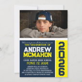 Navy & Yellow Modern Afstuderen Foto Aankondiging (Voorkant)