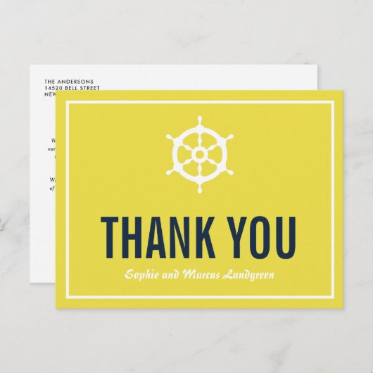 Navy & Yellow Nautical Wedding Dank u Briefkaart (Voorkant / Achterkant)