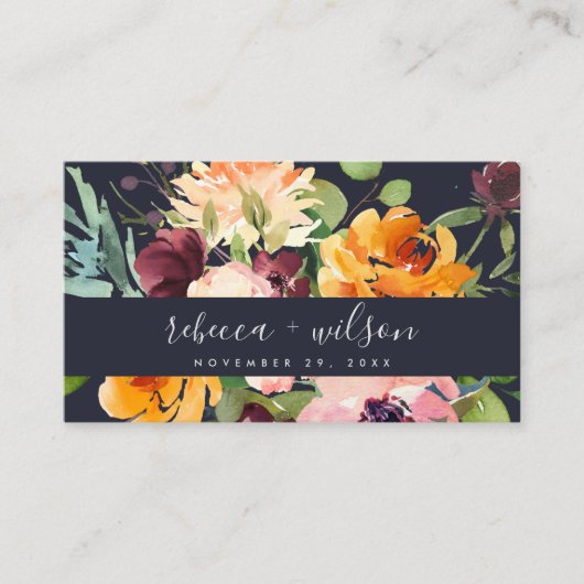 NAVY YELLOW ORANJE FLORA BUNCH WEDDING WEBSITE VISITEKAARTJE (Voorkant)