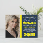 Navy & Yellow Paw Print Afstuderen Kaart (Staand voorkant)