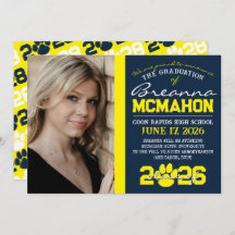 Navy & Yellow Paw Print Afstuderen