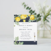 Navy Yellow Rose Rustic Brunch & Bubble Invites Kaart (Staand voorkant)