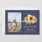 Navy + Yellow Sunflower Afstuderen Foto uitnodigin Kaart (Voorkant)