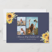 Navy + Yellow Sunflower Afstuderen Foto uitnodigin Kaart (Achterkant)