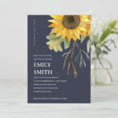 NAVY YELLOW SUNFLOWER FLORAL BABY SHOWER INVITE BEDANKKAART (Staand voorkant)