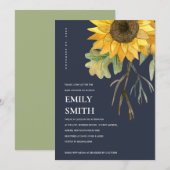 NAVY YELLOW SUNFLOWER FLORAL BABY SHOWER INVITE BEDANKKAART (Voorkant / Achterkant)