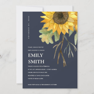 NAVY YELLOW SUNFLOWER FLORAL BABY SHOWER INVITE BEDANKKAART