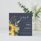 NAVY YELLOW SUNFLOWER FLORAL BEWAREN DE DATUM KAAR BEDANKKAART (Staand voorkant)