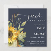 NAVY YELLOW SUNFLOWER FLORAL BEWAREN DE DATUM KAAR BEDANKKAART (Voorkant)