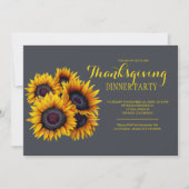 Navy Yellow Sunflowers Boeket Thanksgiving Party Kaart (Voorkant)