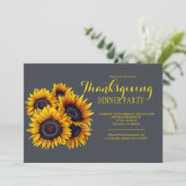 Navy Yellow Sunflowers Boeket Thanksgiving Party Kaart (Staand voorkant)