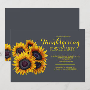 Navy Yellow Sunflowers Boeket Thanksgiving Party Kaart