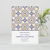 Navy Yellow Tegel Mediterranean save the date Kaart (Staand voorkant)