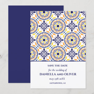 Navy Yellow Tegel Mediterranean save the date Kaart