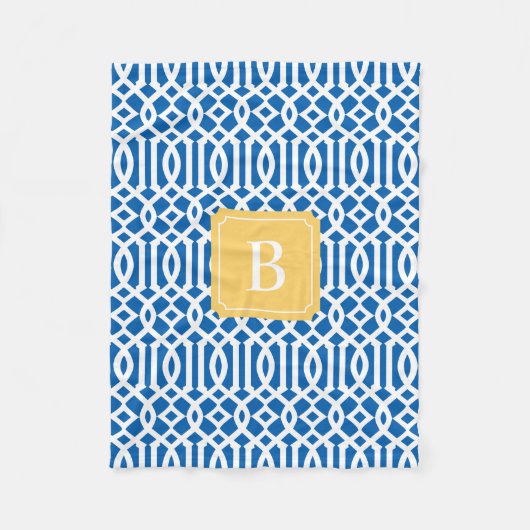 Navy & Yellow Trellis | Fleece Blanket Deken (Voorkant)