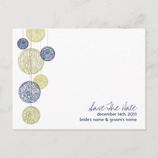 Navy & Yellow Twine Wereldbollen Wedding Save The  Aankondigingskaart (Voorkant)