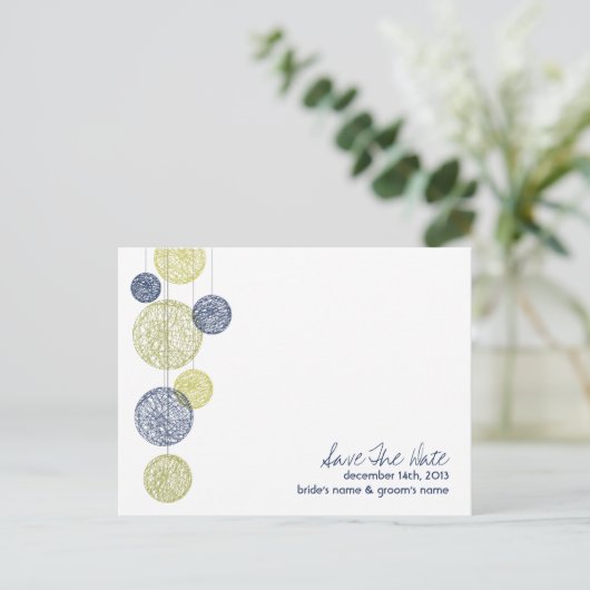 Navy & Yellow Twine Wereldbollen Wedding Save The  Aankondigingskaart (Staand voorkant)