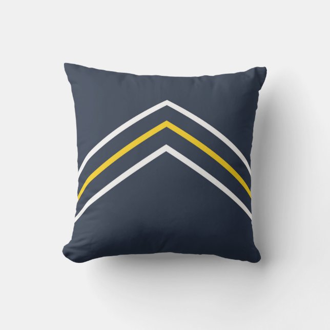Navy Yellow White Chevron Outdoor Sierkussen (Voorkant)