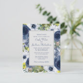 Navy Yellow White Floral and Grey Wedding Kaart (Staand voorkant)