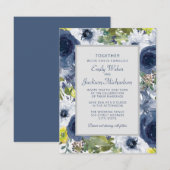 Navy Yellow White Floral and Grey Wedding Kaart (Voorkant / Achterkant)