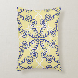 Navy Yellow White Scrollwork Pattern Accent Pillow Decoratief Kussen