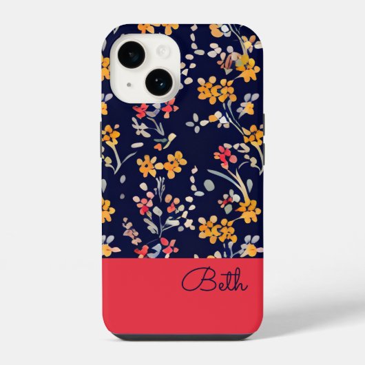 Navy Yellow Wildflower iPhone Hoesje (Achterkant)