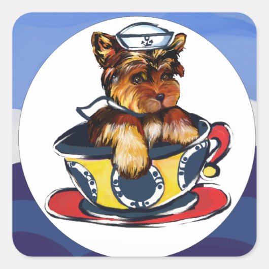 Navy Yorkie Poo Vierkante Sticker (Voorkant)