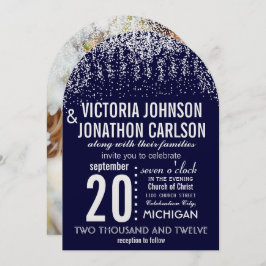 Navy Your Photo Confetti ModernTypografie Kaart