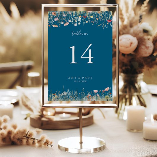 Navy Zalige Kleurrijke Boho Wildflower Wedding Kaart