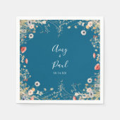 Navy Zalige Kleurrijke Boho Wildflower Wedding Servet (Voorkant)