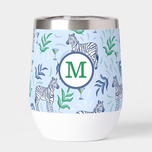 Navy Zebra Martinis Blue Monogram Preppy (Achterkant)