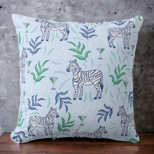 Navy Zebra's Martinis Foliage Preppy Decor Blauw Kussen (Creator heeft geüpload)