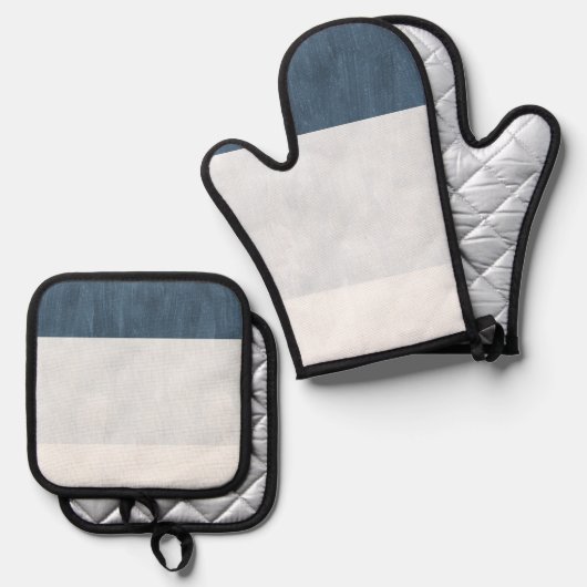 Navy Zee Blue White Beach Ovenwant & Pannenlap Set (Voorkant / Achterkant)