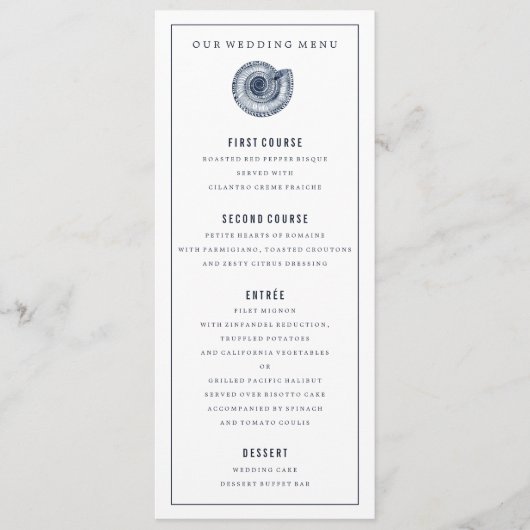 Navy Zee Shell Wedding Dinner Menu (Voorkant)