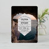 Navy Zeegezicht Strand Zomer Bruiloft Folie Uitnodiging (Staand Voorkant)