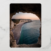 Navy Zeegezicht Strand Zomer Bruiloft Folie Uitnodiging (Achterkant)