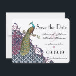 Navy & Zeer Berry Elegant Damask Peacock Wedding Save The Date<br><div class="desc">Avond blauwe marine en Berry Berry Elegant Damask Peacock Wedding Invitations</div>
