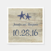 Navy zeesterren rustieke Driftwood strand bruiloft Servetten (Voorkant)
