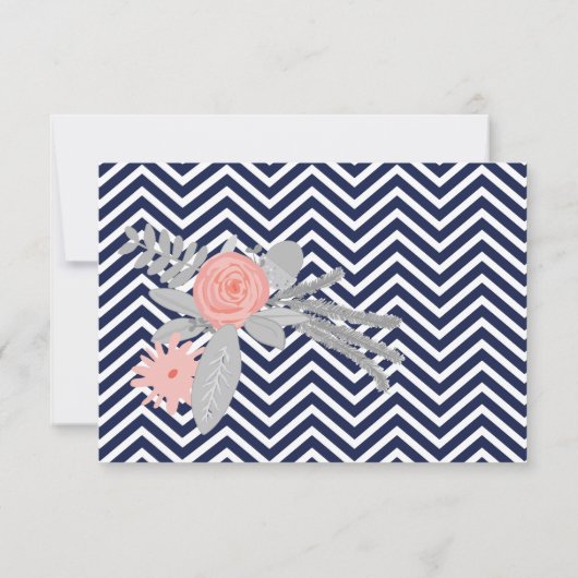 Navy Zig Zag Typography Wedding RSVP (Achterkant)