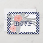 Navy Zig Zag Typography Wedding RSVP (Achterkant)