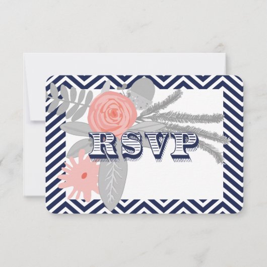 Navy Zig Zag Typography Wedding RSVP (Achterkant)