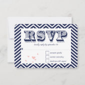 Navy Zig Zag Typography Wedding RSVP (Voorkant)
