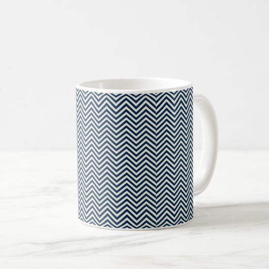 Navy Zig Zag Wave Pattern Koffiemok (Voorkant rechts)