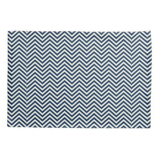 Navy Zig Zag Wave Pattern Kussensloop (Achterkant-Links)