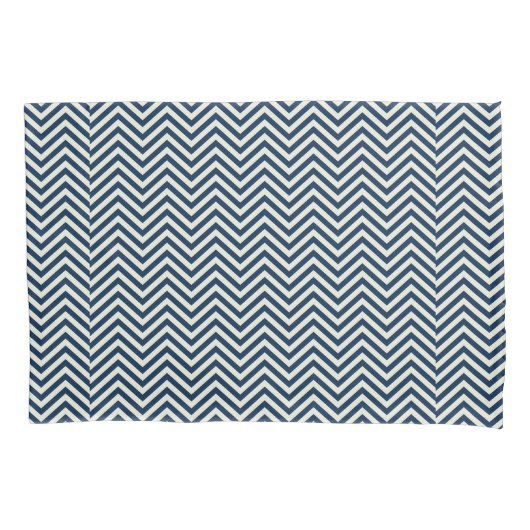 Navy Zig Zag Wave Pattern Kussensloop (Voorkant-Links)