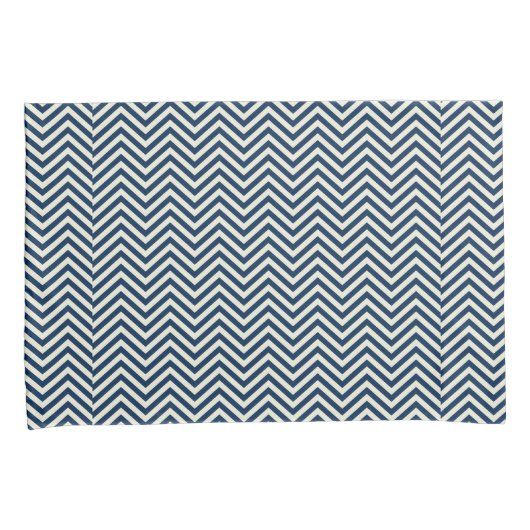 Navy Zig Zag Wave Pattern Kussensloop (Voorkant-Rechts)